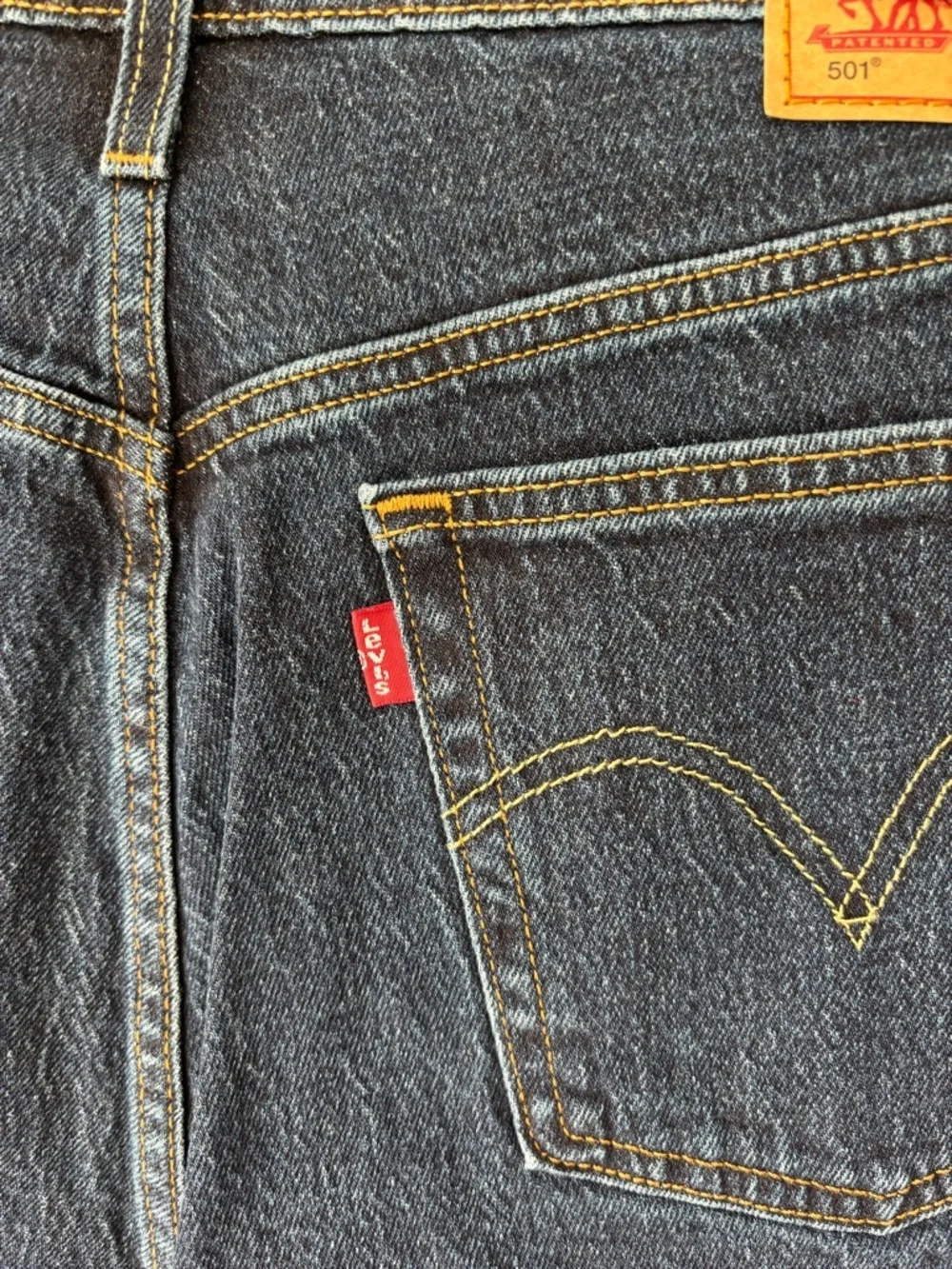 Levi’s 501 Jean Shorts Dark Wash Denim Button Fly High Waist Raw Hem